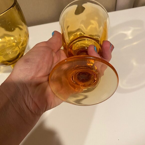 Vintage Amber Glass Goblets Set of 2 – 6 Tall Mixed Styles - Picture 2 of 5